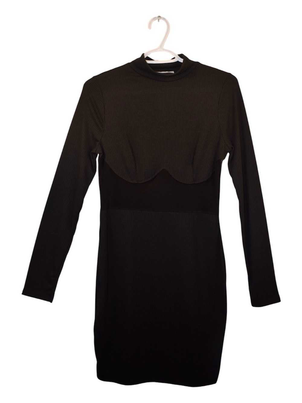 January 7 Black Long Sleeve Mock Neck Bodycon Dress